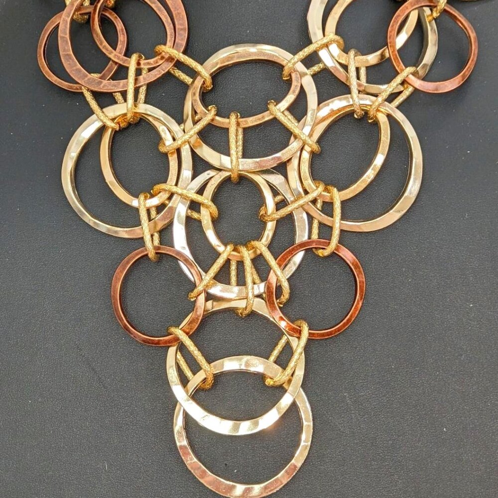 Fun Maze of Circles Necklace Gold and Copper-Bronze   NWT